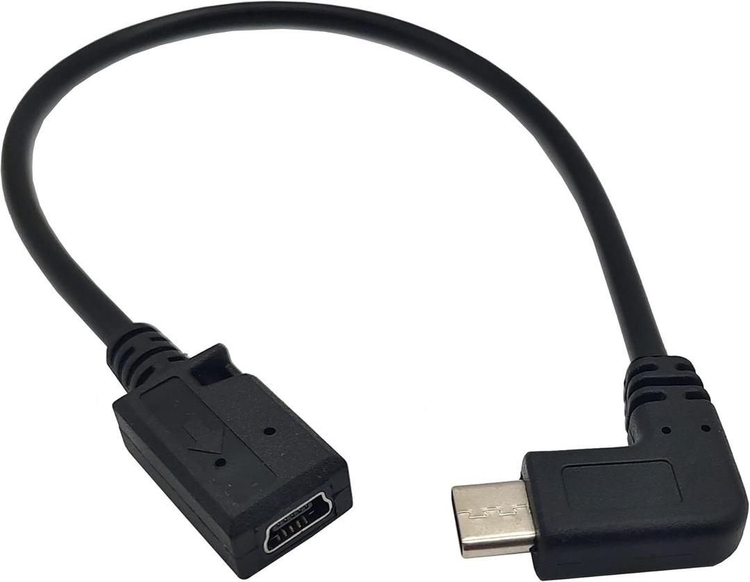 Qaoquda USB Type C to Mini USB Cable, 90 Degree USB-C Male to Mini USB Female Adapter Converter for MacBook Pro, Laptop, Android Devices(Only for Charging) (TypeC to Mini) (90 Degree Type C Male to Mini Female)