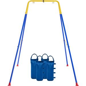 FUNLIO Foldable Swing Stand for Kids with 4 Sandbags, Heavy Duty Metal A-Frame Indoor/Outdoor for Backyard, Suitable Most Toddler/Baby Jumper/Hammock Chair (Blue)