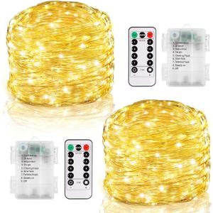 Fairy Lights Battery Operated, 2 Pack 20FT 60 LED Twinkle Lights with Remote Timer, Silver Wire String Lights Mini Fairy Lights for Bedroom Christmas Tree Party Wedding Indoor Outdoor(Warm White)