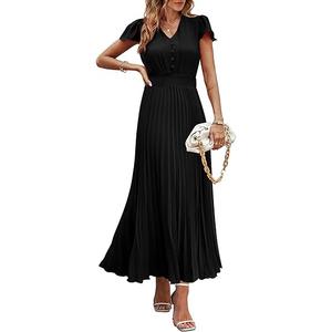 PRETTYGARDEN Women's Maxi Dresses 2025 Summer Trendy Cap Short Sleeve Button V Neck Casual Flowy Pleated Long Dress
M/L