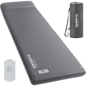 Elegear Self Inflating Sleeping Pad, Built-in Electric Pump 3.1" Ultra-Thick Memory Foam Camping Mattress with Pillow Foam Sleeping Pad for Camping R-Value 9.5 Foam Camping Pad for Car/Traveling (Single, Grey+pump)