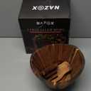 Acacia Wood Salad Bowl Set with Serving Hands, 10 Diameter, 6 Height - Handmade, Large Serving Bowl for Salad, Fruit & Pasta - Durable Natural Brown Serveware Gift, Modern Geometric Design