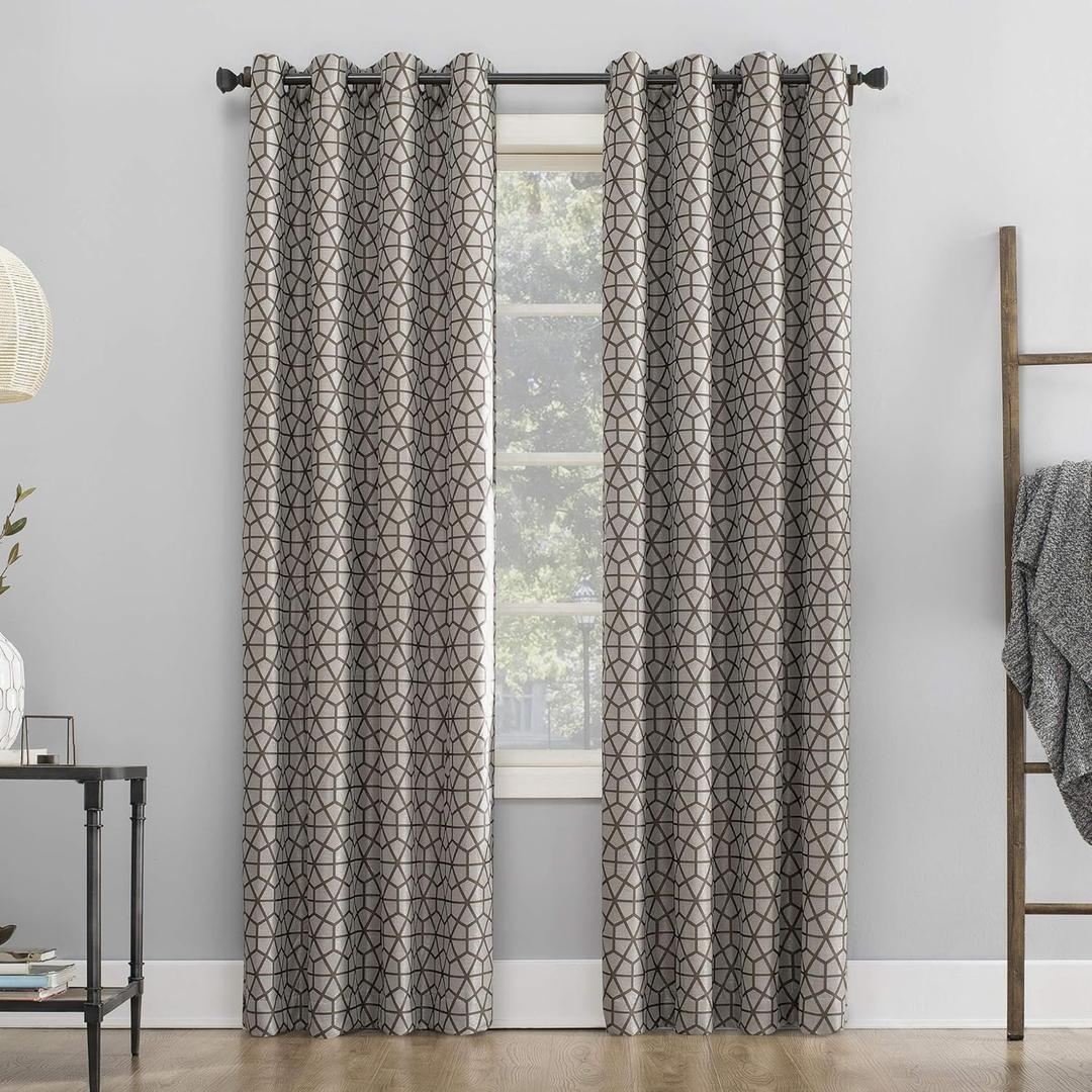 Sun Zero Verve Twill Mosaic Thermal Extreme Total Blackout Grommet Curtain Panel, 52" x 95", Cocoa Brown/Cream
