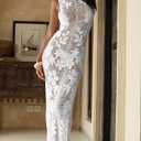WDIRARA Women's Floral Crochet Sheer Cover Up Maxi Beach Dress Hollow Out Sleeveless Coverups (White, M)