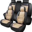 MINGBRON Car Seat Covers Full Set, Brown Car Seat Cover Lumbar Support, Car Seat Protector Waterproof, Nappa Leather Car Seat Cushion, Front Seats and Back Fit for Most Cars Beige