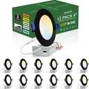 zouzai 12 Pack 4 Inch Black 5CCT Reset Ultra-Thin LED Recessed Ceiling Light with Junction Box, 2700K/3000K/3500K/4000K/5000K Selectable, 9W Dimmable, led can Lights - ETL and Energy Star Certified