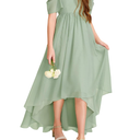 Girls Cold Shoulder Dress A-line Asymmetrical Chiffon Junior Bridesmaid Birthday Party Dress, 160