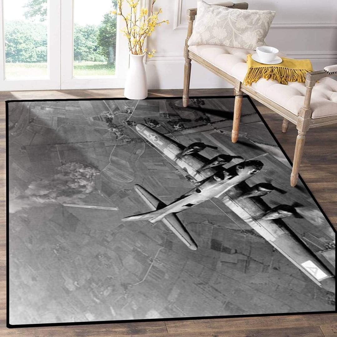 Rug Pad B 17 Bomber Over Germany WW2 1943 Play Mat Indoor Area Rugs Floor Baby Crawling Mat Non-Slip Carpet for Living Room/ Bedroom/ Hallway Home Decoration (4 x 5 Ft)