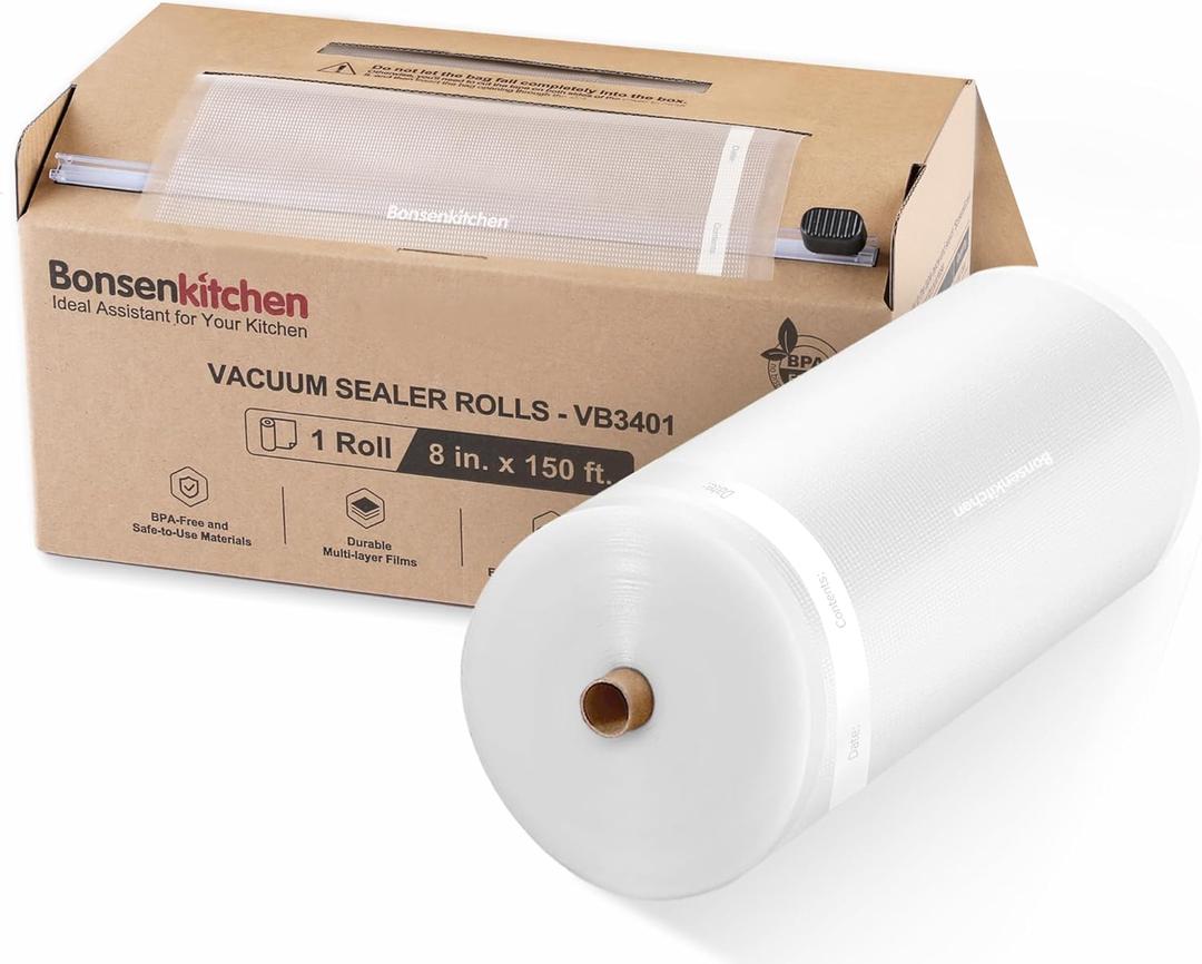 Bonsenkitchen 8 x 150 Vacuum Sealer Bags Rolls with Cutter for Food Storage, Commercial Grade, BPA Free, Great for Meal Prep and Sous Vide Cooking (Clear)