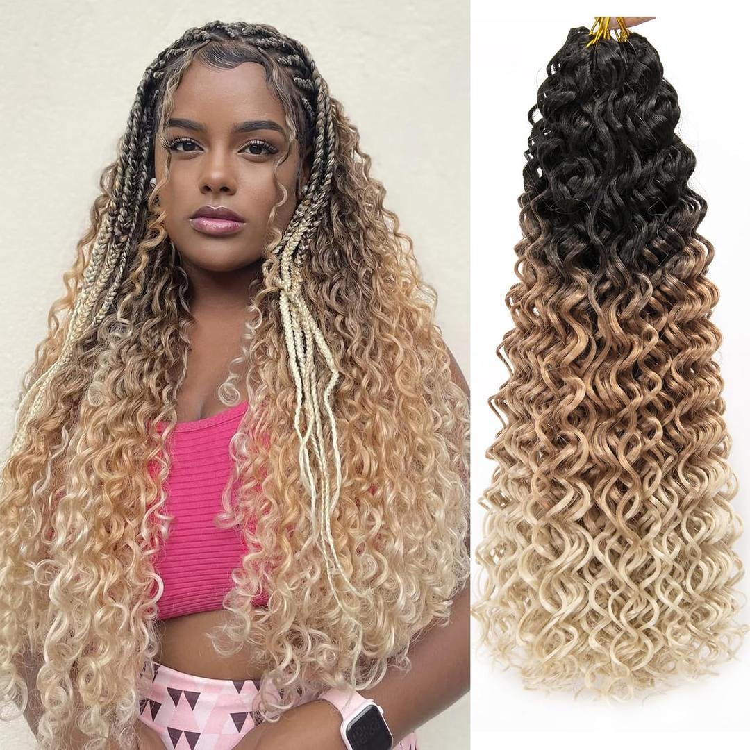 8 Packs Curly Crochet Hair GoGo Curl Crochet hair for Black Women Deep Wave Braiding hair,Synthetic Bohemian Crochet Braid Water Wave Crochet hair Extensions (1B/27/613, 18inch)