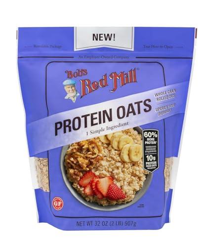 Bob's Red Mill Gluten Free Protein Oats, 32oz (Pack of 4) - 10g Protein/Serving, Non GMO, Whole Grain, Vegan, Kosher, Best By 08 Oct 2026