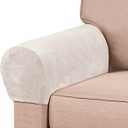 PrinceDeco 4 Pack Thick Velvet Stretch Armrest Covers for Chairs and Sofas - Non Slip, Ivory