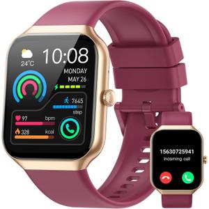 Smart Watch for Men Women (Answer/Make Call), 1.96"HD Smartwatch with Heart Rate/Sleep Monitor/Pedometer/Calories, 113+ Sports Fitness Watch, IP68 Waterproof Activity Tracker for Android iOS Burgundy