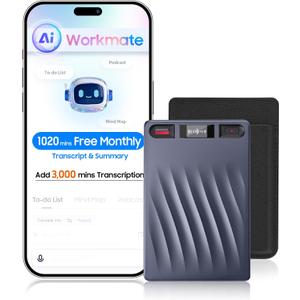 AI Voice Recorder, AI Note Taker w/APP Control and Transcription & Summarize, 150 Languages, Noise Cancellation, 64GB Memory, Pocket Note Pro Taking Device for Meeting, Interviews & Calls