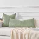 Kevin Textile Spring 14x36 Inch Long Lumbar 1 Pack Boho Decorative Throw Pillow Cover Soft Striped Corduroy Rectangle Cushion Case Farmhouse Solid Accent for Living Room Couch Sofa Bed, Sage Green