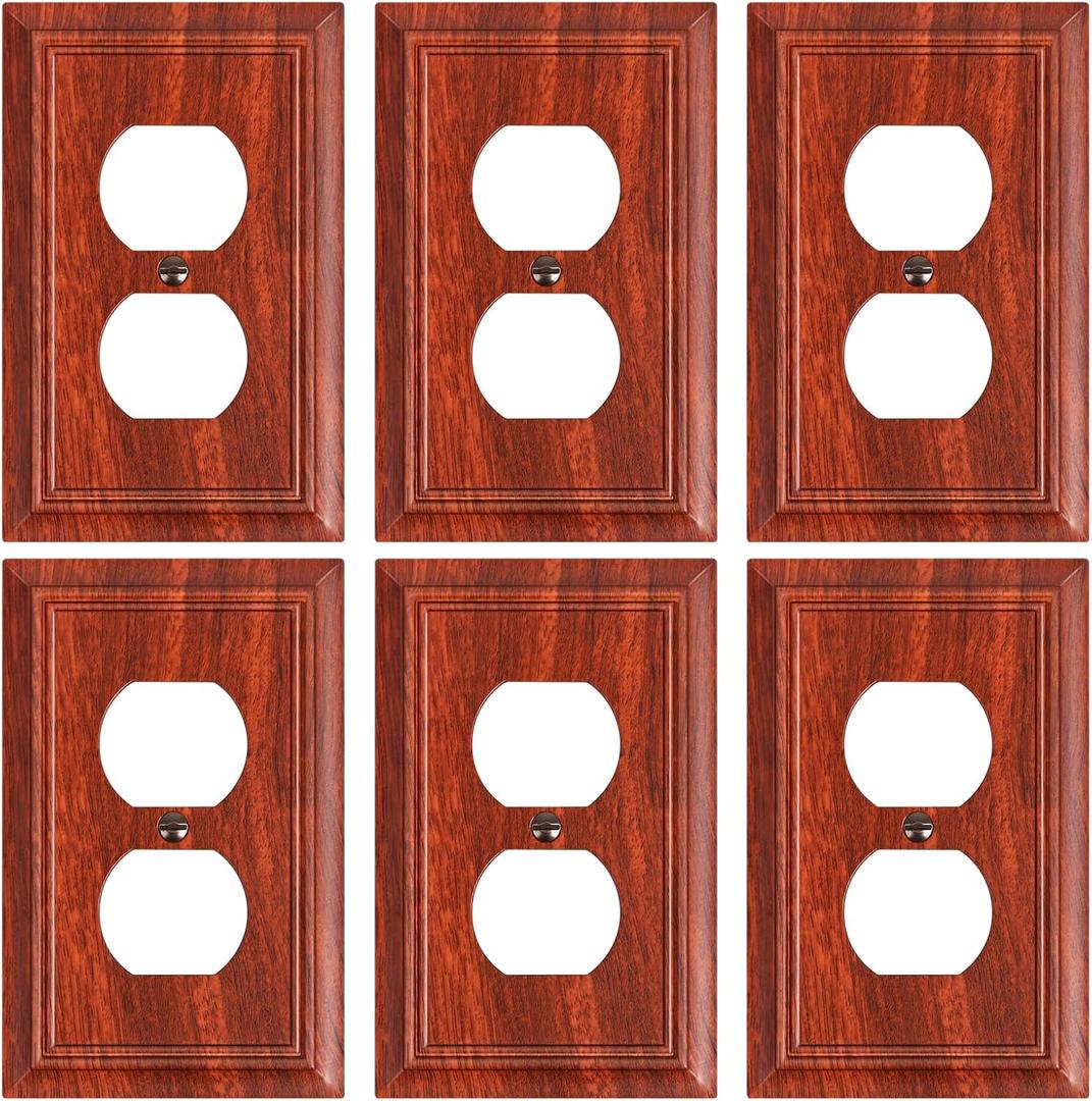 6-Pack Duplex Outlet Cover Plate, Decorative Wood Grain Switch Plates and Outlet Covers, Natural Bamboo Fiber Wall Plates for Electrical Outlets, 1 Gang Receptacle Cover, Corrosion Resistant