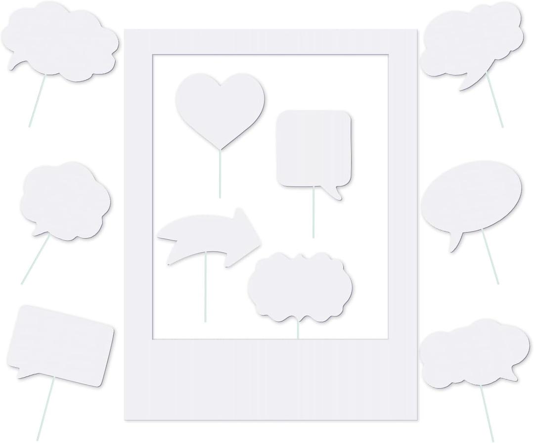 11 Pcs Blank Photo Booth Frame with Photo Prop Signs, 32 x 24 Large Selfie Frame DIY Thick Writable Picture Prop Kit for Birthday Wedding Anniversary Party Festival Holiday Supplies