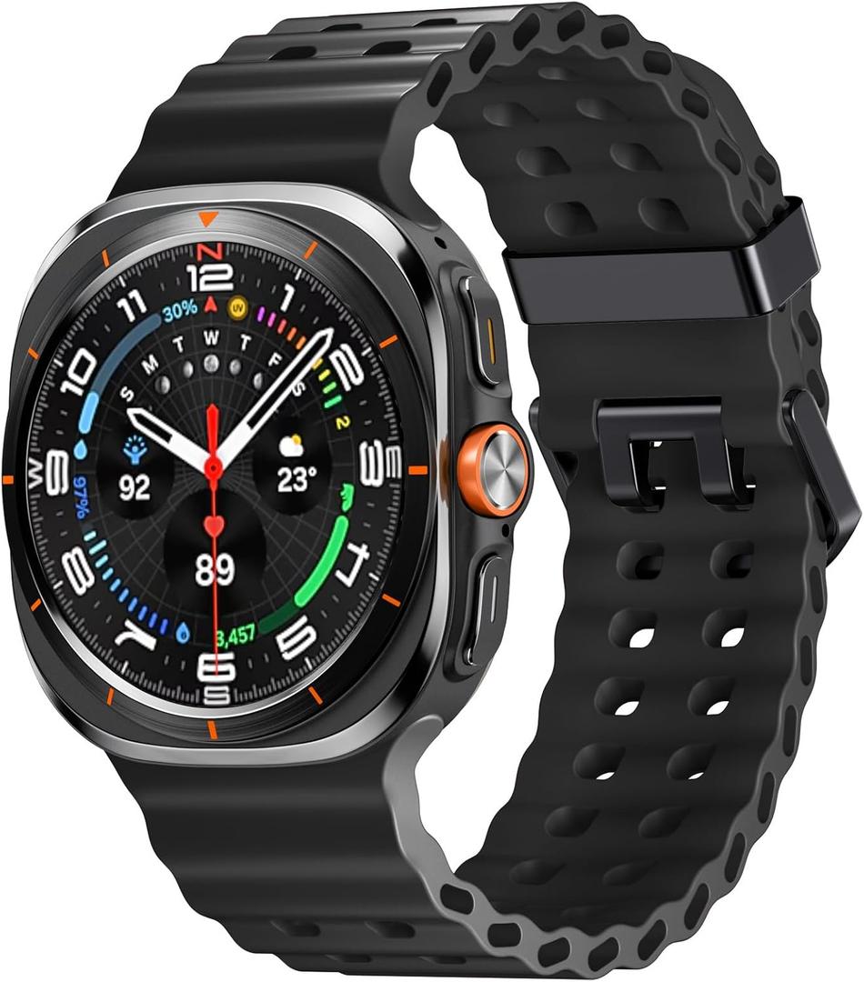 Adorve Compatible with Samsung Galaxy Watch 7/8 Ultra Bands 47mm (2024/2025), Rugged Ocean Wristband Breathable Silicone Sport Strap Waterproof for Galaxy Watch Ultra Bands Men Women (Black)