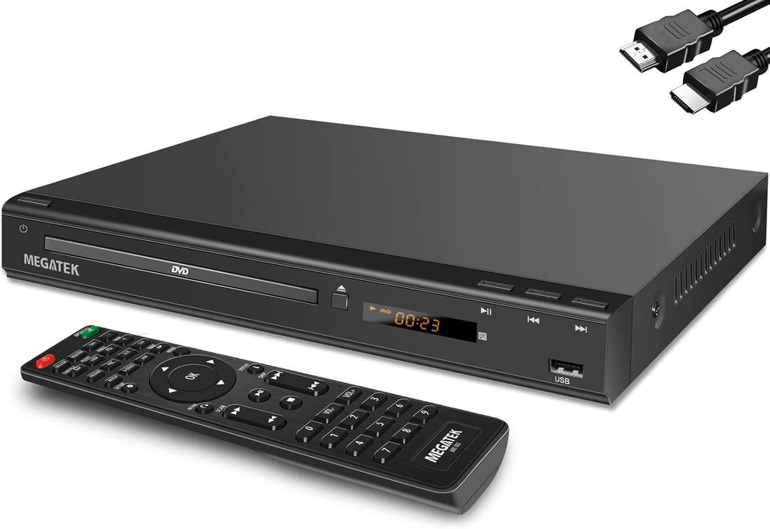 MEGATEK RegionFree HDMI DVD Player for TV, Compact CD/DVD Player for Smart TV, USB Port, Plays All Region DVDs & Multi Formats, Metal Housing, HDMI/RCA Cables & Remote Included