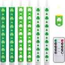 Whaline 6Pcs St. Patrick' s Day Flameless Tape Candles Green Shamrock Clover Battery Operated LED Candlesticks with Remote for Irish Holiday Birthday Table Decor