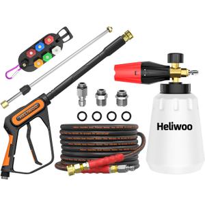 5000PSI Pressure Washer Gun with Foam Cannon & 25ft Power Washer Hose, Pressure Washing Kit with 15" Extension Wand & 7 Nozzle Tips, 3/8" Quick Connector & M22 15mm/14mm Fittings