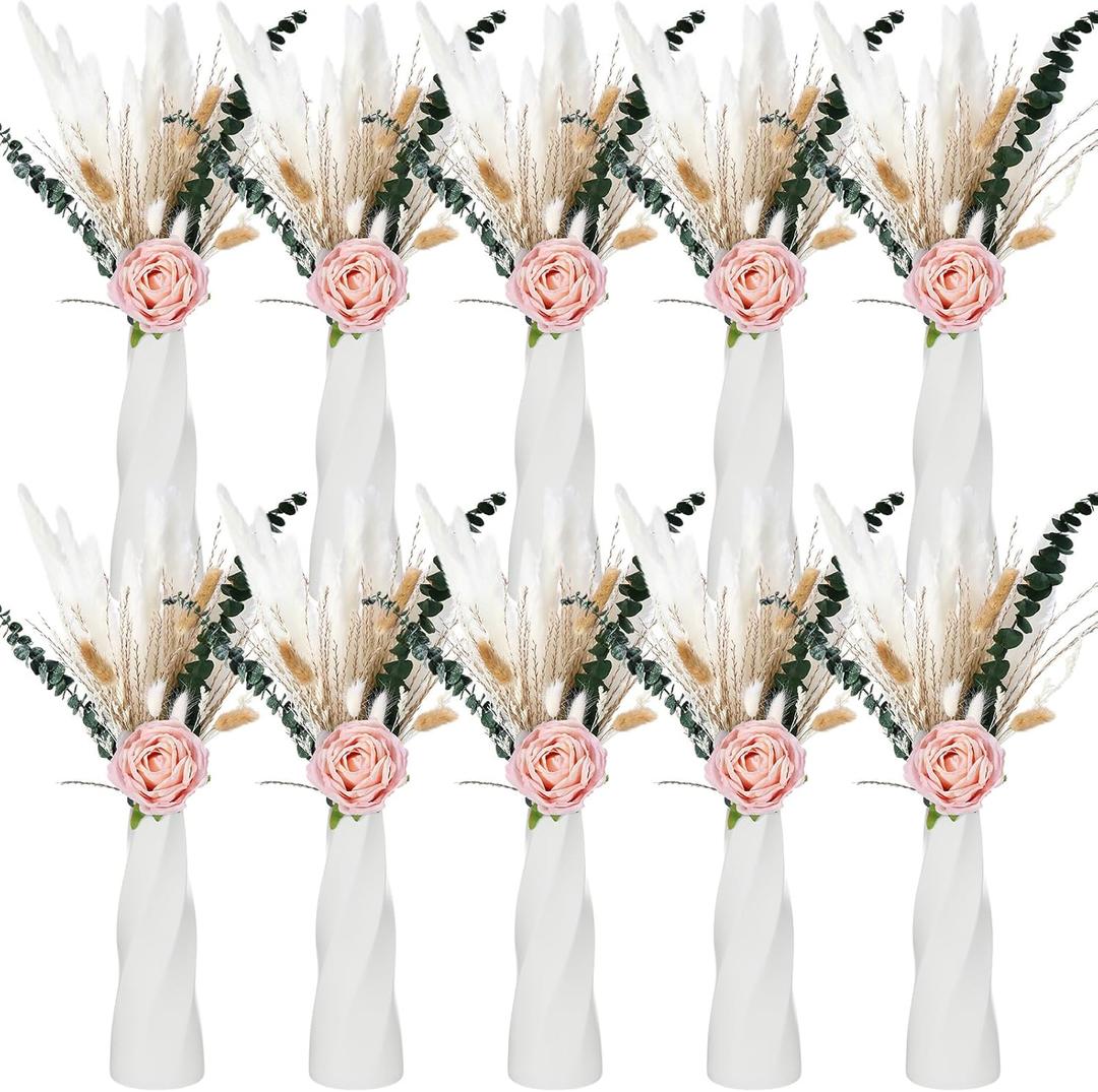 Janinka 10 Set Dried Pampas Grass Centerpiece for Wedding 10 Composite Plastic Flower Vases 10 Artificial Roses 80 Dried Pampas Grass for Baby Shower Rustic Bridal Shower Farmhouse Home Decoration