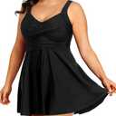 Tempt Me Black Women's Plus Size Swim Dress - One Piece Swimsuits Tummy Control Bathing Suit Swimwear 2025 28W