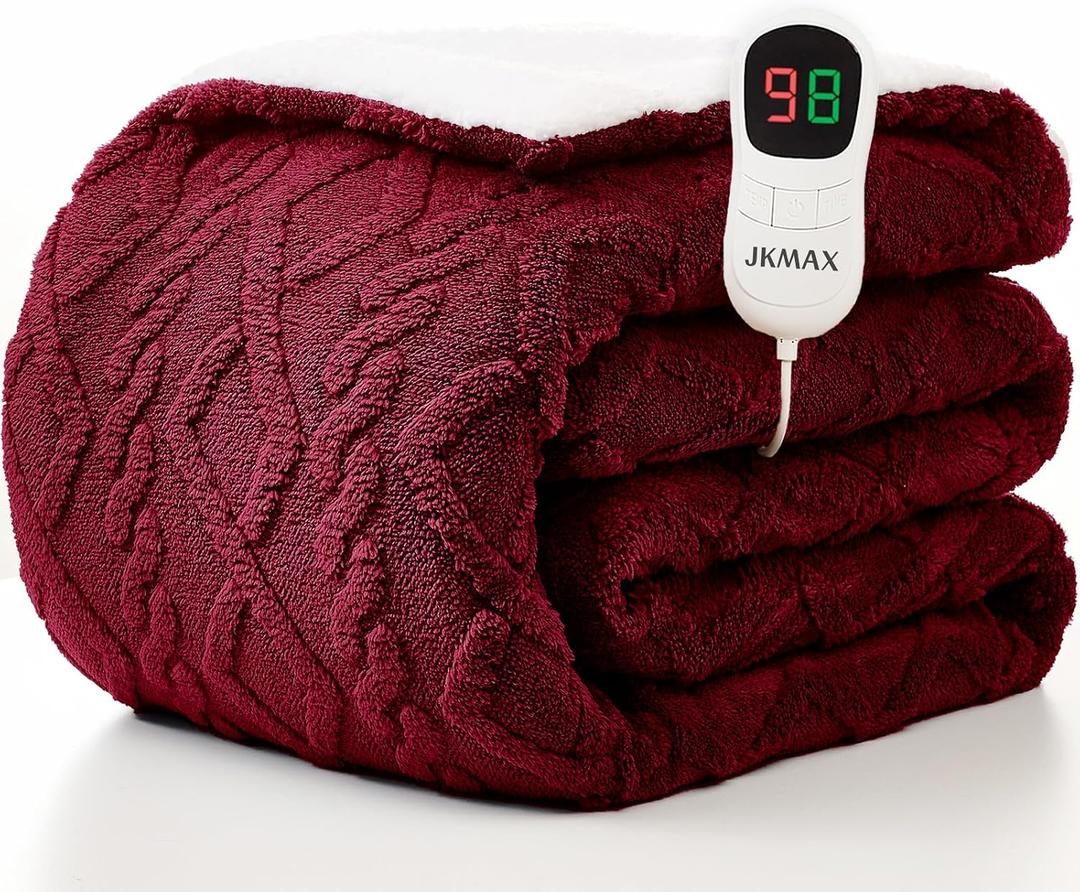 JKMAX Heated Electric Blanket Full Size-72"x84" Heating Blanket with 10 Heating Levels & 5 Time Settings Over-Heat ProtectionWinter Warmer for Adults with ETL CertificationRed