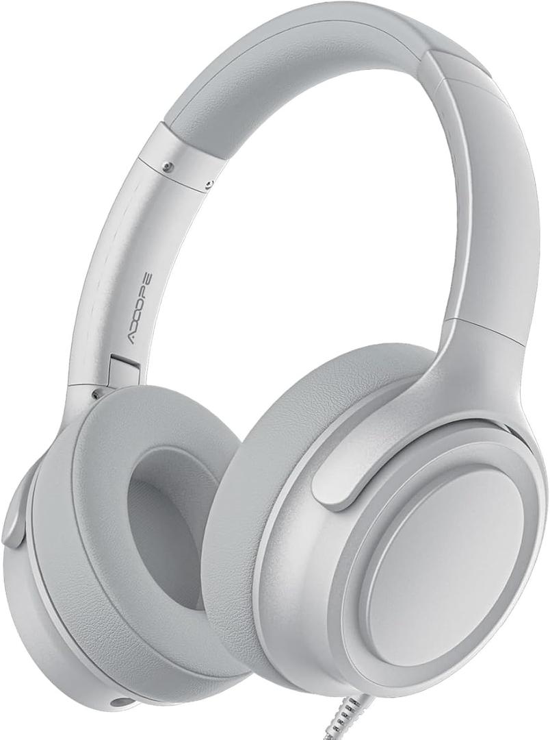 Wired Over-Ear Headphones with USB C Connector, Hi-Fi Stereo Sound, Noise-Isolating Ear Cups, Comfortable Fit for USB C Devices (No Bag, Silver)