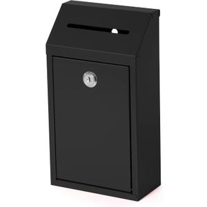 Metal Locking Mailbox Wall Mounted RustMail Case Lockable Mail Letterbox Suggestion Box for Home Office Outdoor Door, 10.24 x 5.71 x 2.75 Inch (Black)