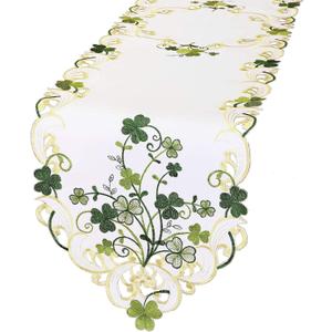Simhomsen Embroidered Irish Clover St. Patricks Day Table Runner, Spring Shamrock Decorations (14 x 34 inches)