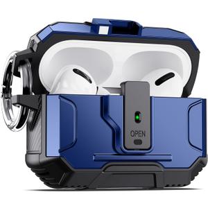 DASFOND Armor Earphone Cover Case for AirPods Pro 2, Military Grade Full Body Shockproof Protection Hard Case, Support Wireless Charging with Keychain, Magnetic Lid, Front LED Visible, Blue