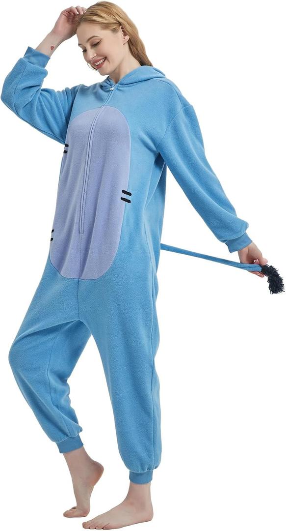 Costume Onesie Adult Animal Jumpsuit Unisex One-Piece Pajamas Cosplay Sleepwear for Halloween christmas Women Men (Blue, M)