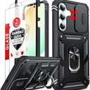 LeYi for Samsung Galaxy S25-FE Case: Samsung S25FE Case with 2 PCS Screen Protector, Slide Camera Cover & Magnetic Stand, Military-Grade Active Outdoor Daily Protection Funda Samsung S 25 FE, Black