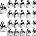 TKSBAG 50 PCS Small White Black Gift Bags with Handles, 6.43.15.1 Inch Thank You Bags with Bow Ribbon for Baby Shower, Bridal Shower, Wedding, Party Favors, Back to School, Summer Party