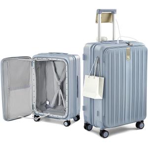 Hanke Top Opening 24" Medium Suitcase Expandable Hard Shell Grey, 24 Inch EXT