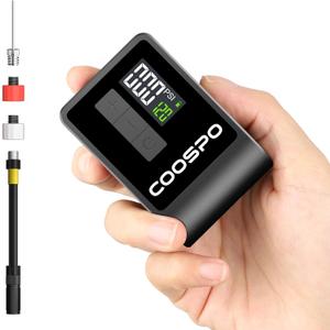 CooSpo Mini Electric Bike Pump, Portable Tire Inflator Portable Air Compressor, Max 120 PSI, Auto Shut-Off Air Pump with Presta/Schrader Valves for All Bicycles, Ball, Car Accessories