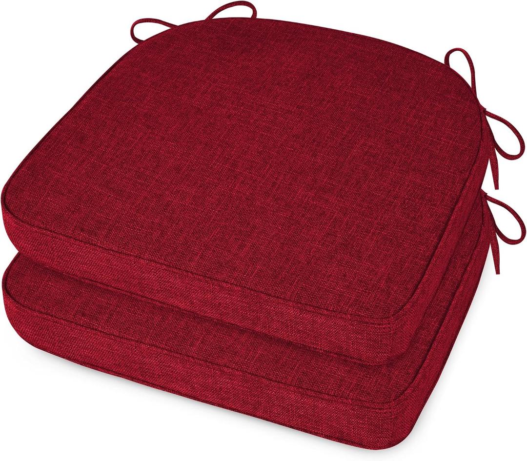 ELFJOY Chair Cushions for Dining Chairs Non-Slip Kitchen Chair Cushions Set of 2 Seat Cushion with Ties for Indoor Kitchen Dining Office Red