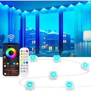 50ft RGB Smart Permanent Lights with App & Remote Control - Music Sync Indoor Eaves Lighting, 36LEDs Year-Round House Roof Decor, Easy Installation