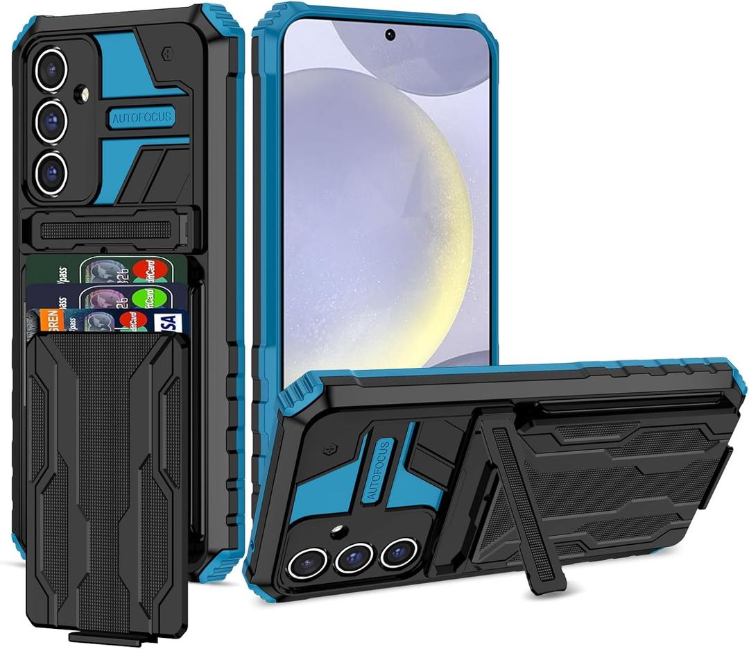 for Samsung Galaxy S24 Plus Case with Card Holder, Galaxy S24 Plus Case with Kickstand, Military Grade Drop Shockproof Hidden Card Slot Wallet Phone Case for Galaxy S24 Plus (Blue)