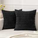 MIULEE Pack of 2 Corduroy Decorative Throw Pillow Covers 18x18 Inch Soft Boho Striped Pillow Covers Modern Farmhouse Home Decor for Sofa Living Room Couch Bed Black (18" x 18" (Pack of 2))