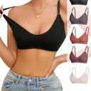 OYOANGLE Women's 5 Pieces Rib Knit Spaghetti Strap V Neck Wireless Bra Set Seamless Solid Plain No Padded Bralette Medium