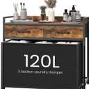 Laundry Hamper baskets 3 Section with 2 Drawers & 3 Pull-Out Rolling Bags, Laundry Sorter with Shelf and Wheels for bathroom Organization and Storage, 32Gallons (120L), Rustic Brown