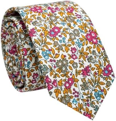 RBOCOTT 2.4" Cotton Floral Skinny Tie for Men Flower Print Necktie for Wedding Party (6cm) Set of 2