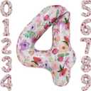 Flower Balloons 40 Inch Floral Number 4 Balloon for 4th Birthday Garden Party Decorations Four Year Old Photo Props Foil Number 4