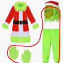 Green Furry Big Monster Costume for Kids 6Pcs with Mask, Gloves, Boys More for Kids Christmas Costume Party
 Size M