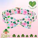 Elegant little tail St Patrick's Dog Collar, Lucky Colver Cotton Shamrock Pet Collar Trefoil Puppy Collar Bow Holiday Adjustable Cotton Pet Collar with Bow for Small Medium Large Dogs