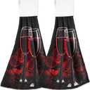 visesunny Valentines Red Wine Rose Hanging Tie Towels 2 Pack Kitchen Hand Towels Dishcloths Sets with Loop Soft Cotton Absorbent Hand Towels for Bathroom Gym Restaurant Hotel BBQ Machine Washable (Multi36)