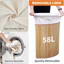 GarveeHome Corner Laundry Hamper with Lid, 15.3 Gal / 58 L Large Foldable Bamboo Laundry Basket with Washable Liner Bag, Wicker Clothes Hamper for Bedrooms Bathrooms Apartments, Natural