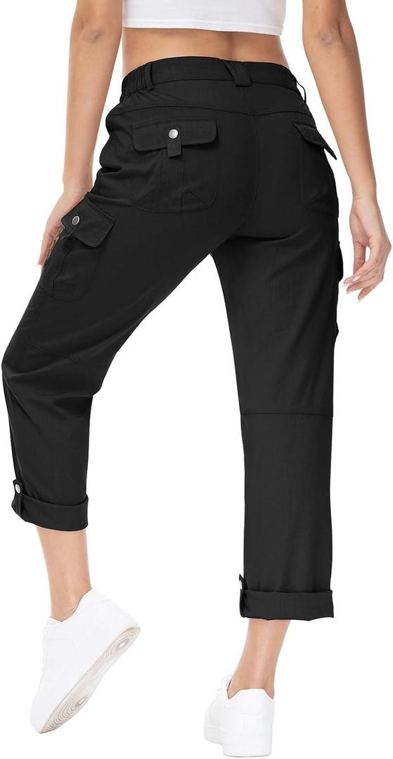 YSENTO Womens Cargo Hiking Pants with Pockets Lightweight Stretch Quick Dry Camping Travel Pants Roll Up (X-Large, 2-black)